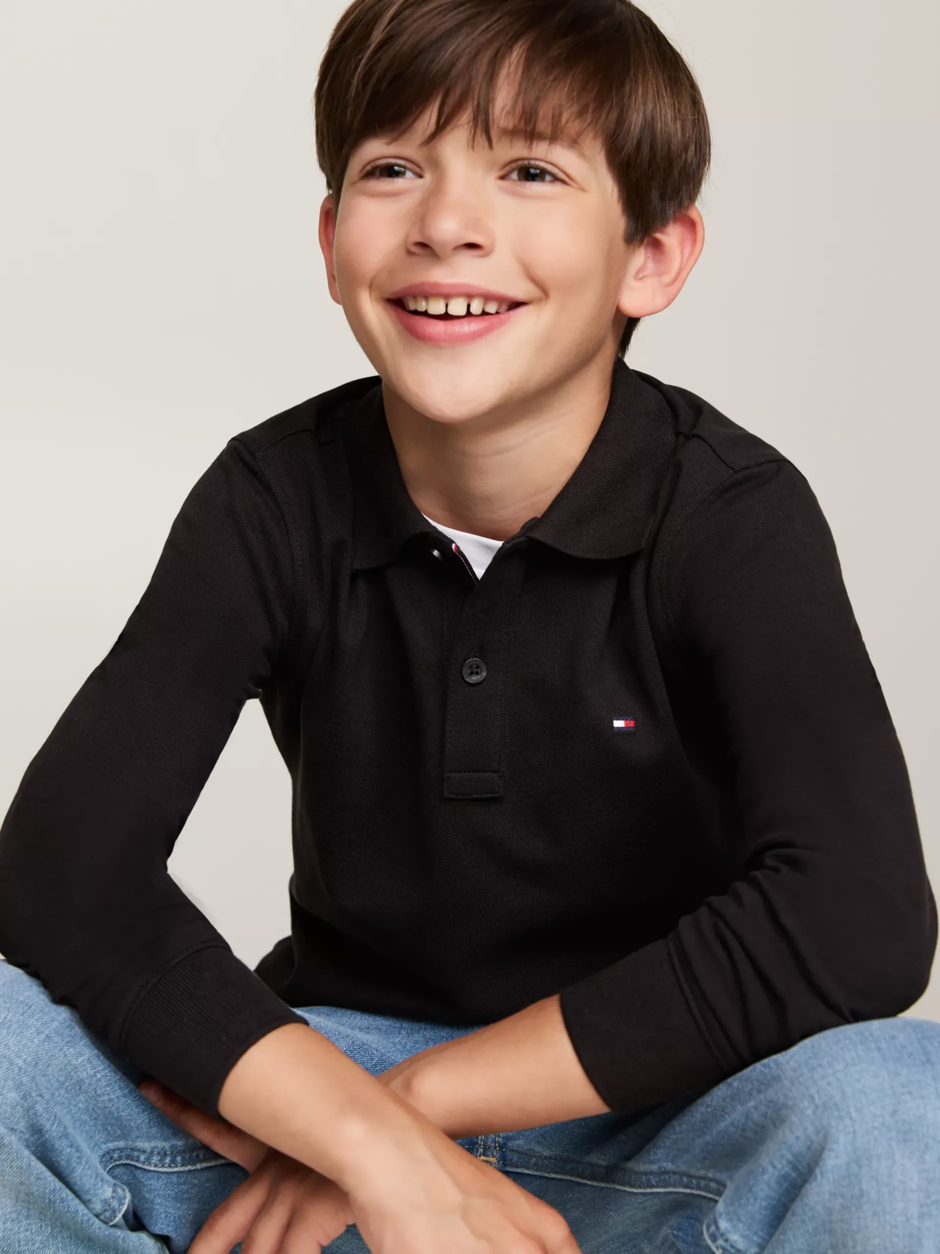 T-Shirty I Koszulki Polo*Tommy Hilfiger Longsleeve Polo Z Flagą Hilfiger BLACK