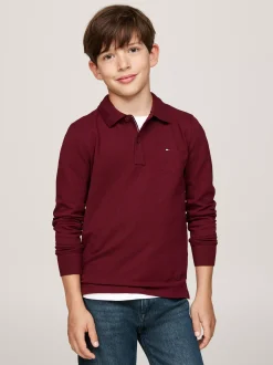 T-Shirty I Koszulki Polo*Tommy Hilfiger Longsleeve Polo Z Flagą Hilfiger DEEP ROUGE