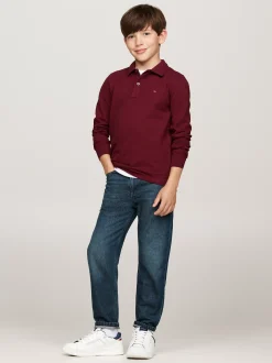 T-Shirty I Koszulki Polo*Tommy Hilfiger Longsleeve Polo Z Flagą Hilfiger DEEP ROUGE