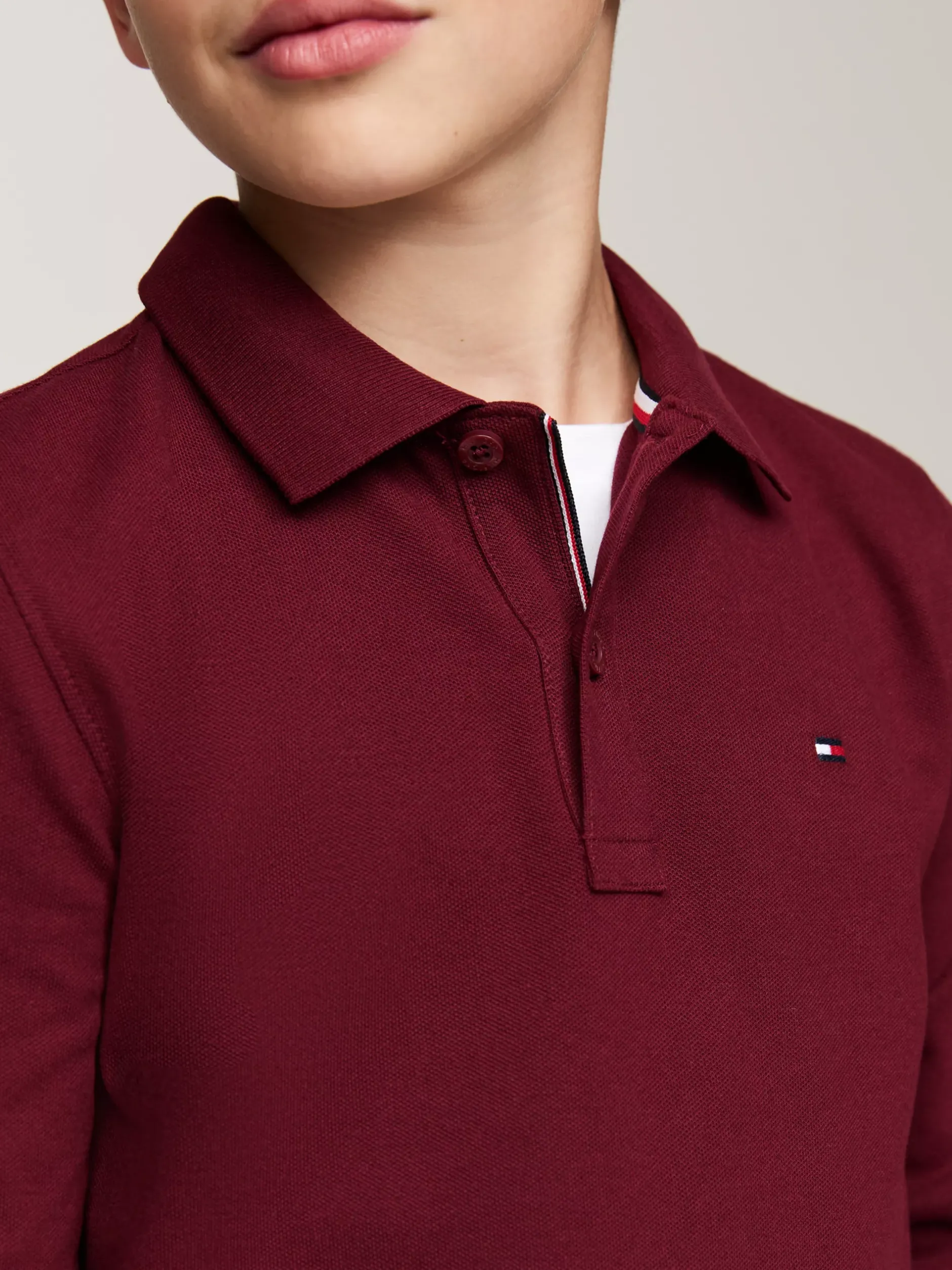 T-Shirty I Koszulki Polo*Tommy Hilfiger Longsleeve Polo Z Flagą Hilfiger DEEP ROUGE