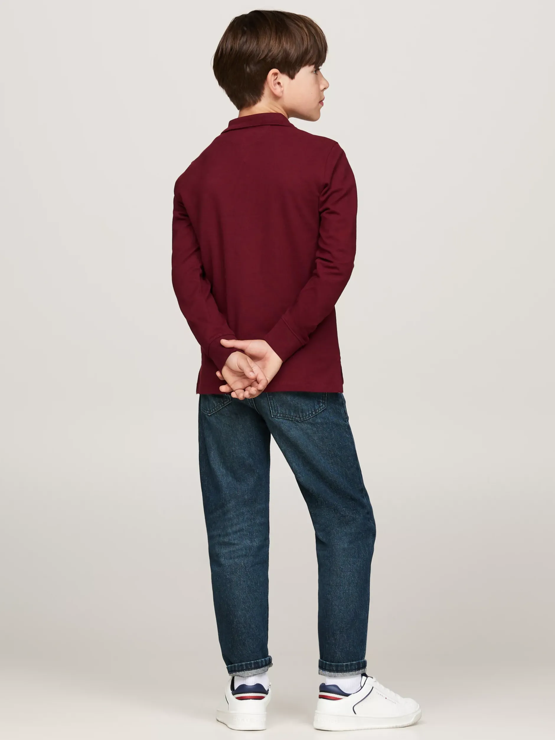 T-Shirty I Koszulki Polo*Tommy Hilfiger Longsleeve Polo Z Flagą Hilfiger DEEP ROUGE