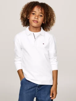 T-Shirty I Koszulki Polo*Tommy Hilfiger Longsleeve Polo Z Flagą Hilfiger WHITE