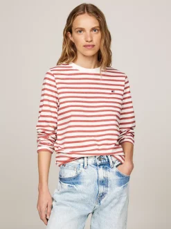 T-Shirty*Tommy Hilfiger Longsleeve W Paski REG STP ANCIENT WHITE/ TERRA RED