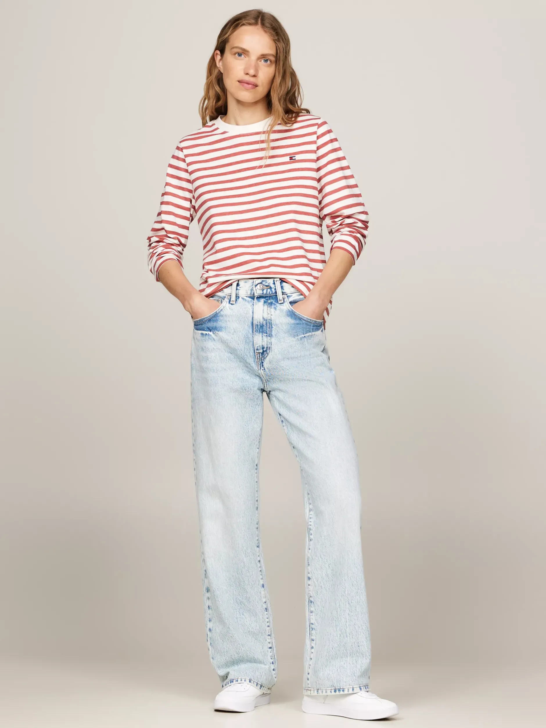 T-Shirty*Tommy Hilfiger Longsleeve W Paski REG STP ANCIENT WHITE/ TERRA RED