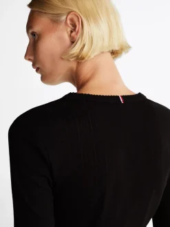 T-Shirty*Tommy Hilfiger Longsleeve We Wzór Pointelle BLACK