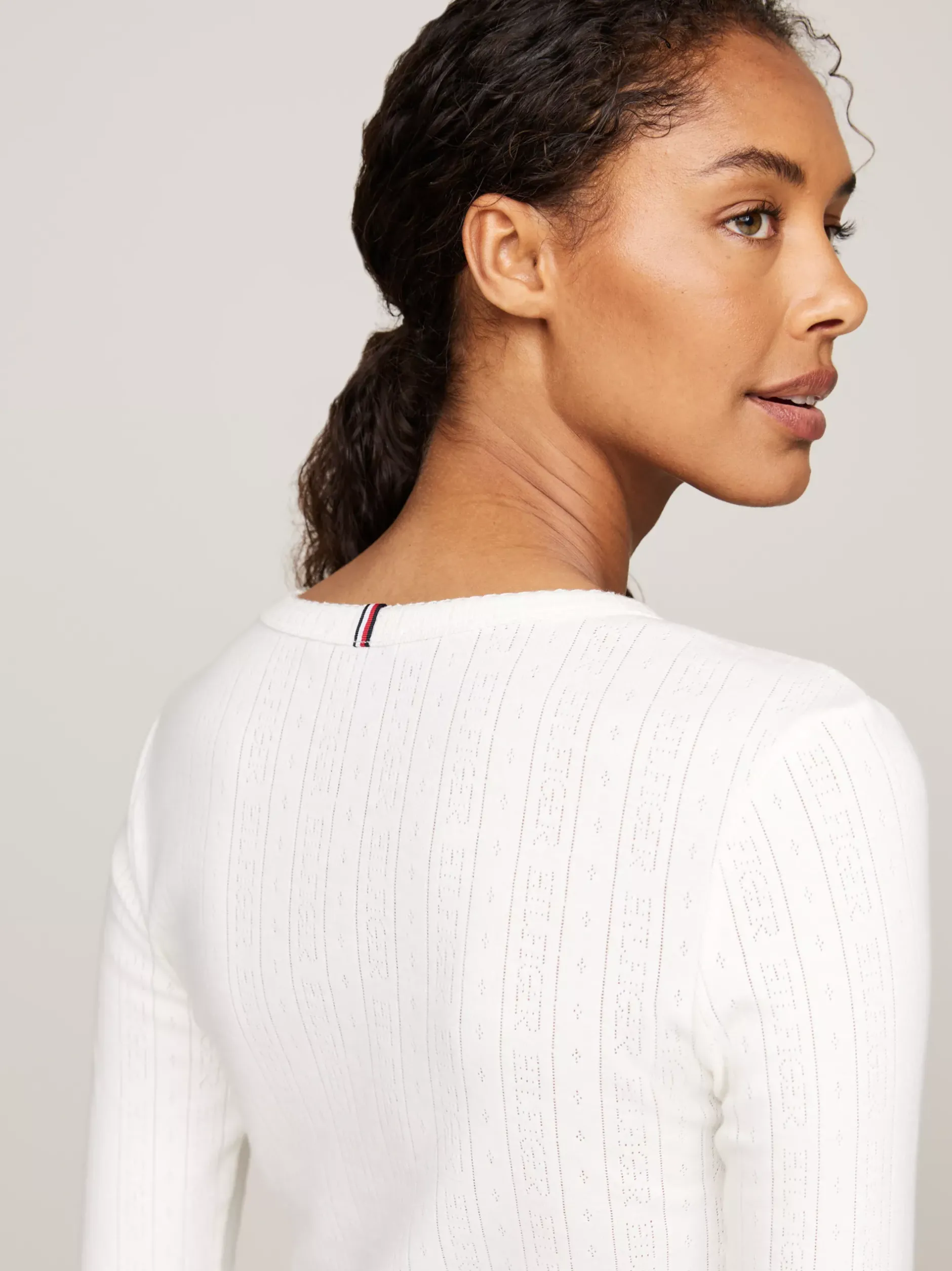 T-Shirty*Tommy Hilfiger Longsleeve We Wzór Pointelle ANCIENT WHITE