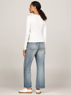 T-Shirty*Tommy Hilfiger Longsleeve We Wzór Pointelle ANCIENT WHITE