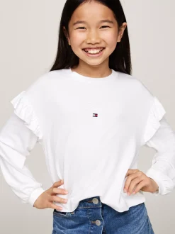 Topy I T-Shirty*Tommy Hilfiger Longsleeve Z Kaligrafowanym Logo WHITE