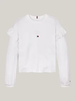 Topy I T-Shirty*Tommy Hilfiger Longsleeve Z Kaligrafowanym Logo WHITE