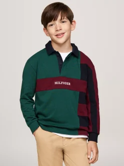 T-Shirty I Koszulki Polo*Tommy Hilfiger Longsleeve Z Kołnierzykiem Polo ORNAMENTAL GREEN / ROUGE / BLUE