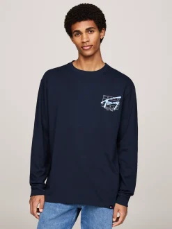 T-Shirty*Tommy Hilfiger Longsleeve Z Logo W Stylu Graffiti DARK NIGHT NAVY