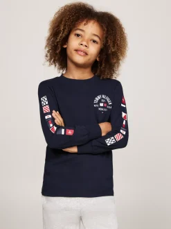 T-Shirty I Koszulki Polo*Tommy Hilfiger Longsleeve Z Logo Z Flagą DESERT SKY