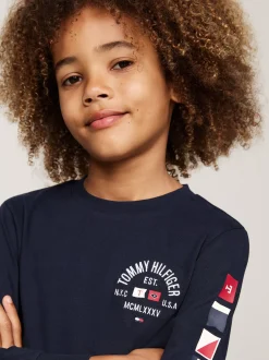 T-Shirty I Koszulki Polo*Tommy Hilfiger Longsleeve Z Logo Z Flagą DESERT SKY