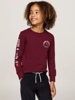 T-Shirty I Koszulki Polo*Tommy Hilfiger Longsleeve Z Logo Z Flagą DEEP ROUGE