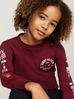 T-Shirty I Koszulki Polo*Tommy Hilfiger Longsleeve Z Logo Z Flagą DEEP ROUGE