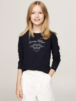 Topy I T-Shirty*Tommy Hilfiger Longsleeve Z Nadrukiem Flagi DESERT SKY