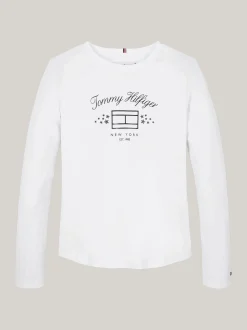 Topy I T-Shirty*Tommy Hilfiger Longsleeve Z Nadrukiem Flagi WHITE