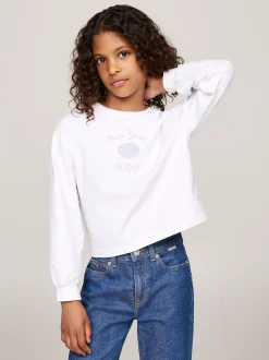Topy I T-Shirty*Tommy Hilfiger Longsleeve Z Wyhaftowanym Logo WHITE