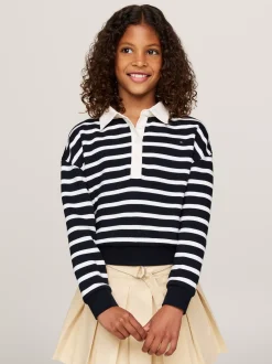 Bluzy Dresowe I Z Kapturem*Tommy Hilfiger Luźna Bluza Polo W Bretońskie Paski DESERT SKY STRIPE