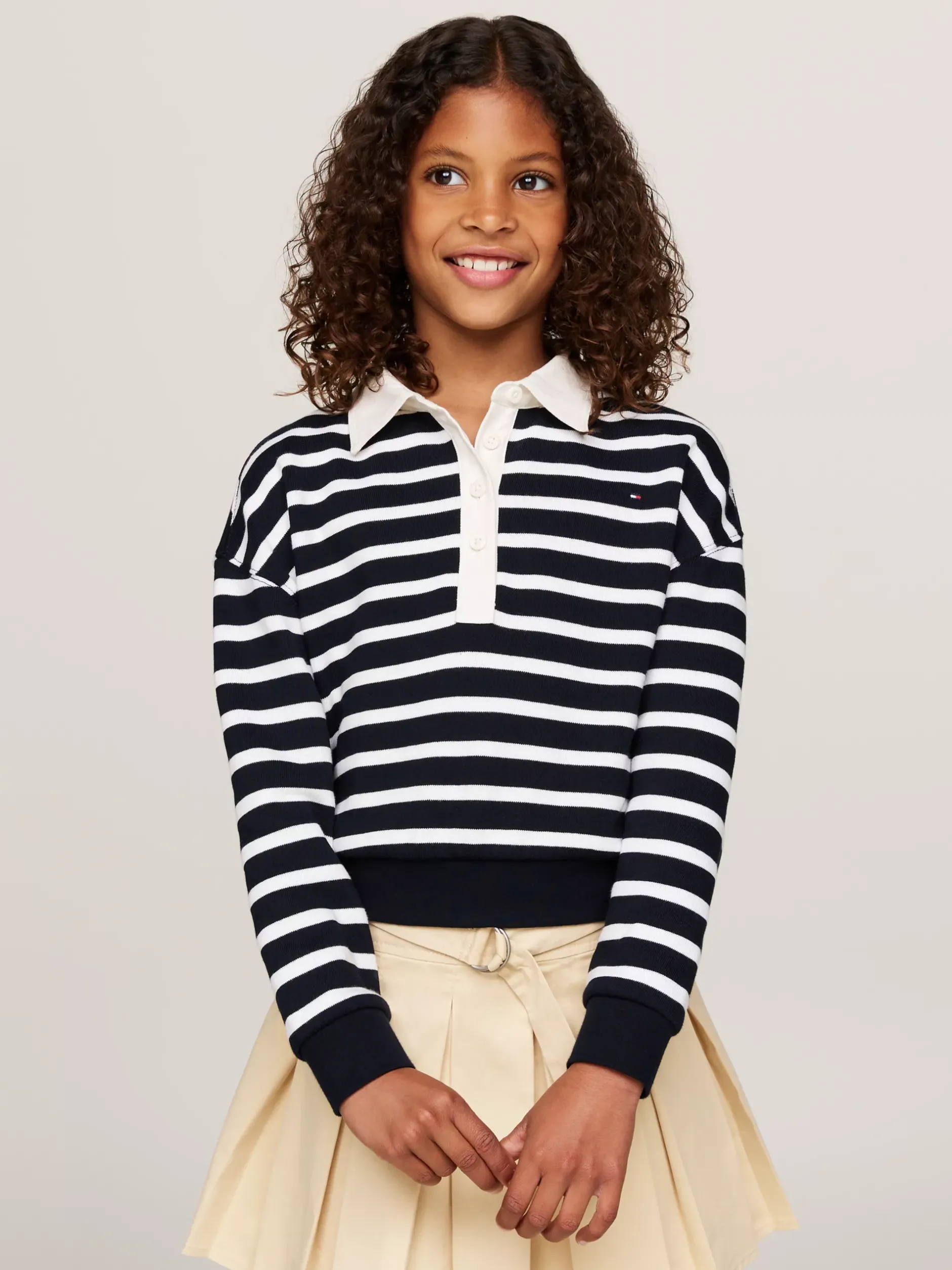 Bluzy Dresowe I Z Kapturem*Tommy Hilfiger Luźna Bluza Polo W Bretońskie Paski DESERT SKY STRIPE