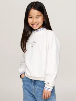 Bluzy Dresowe I Z Kapturem*Tommy Hilfiger Luźna Bluza Z Kaligrafowanym Logo ANCIENT WHITE