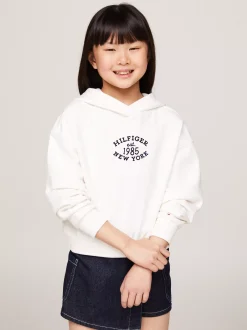 Bluzy Dresowe I Z Kapturem*Tommy Hilfiger Luźna Bluza Z Kapturem I Logo Hilfiger ANCIENT WHITE