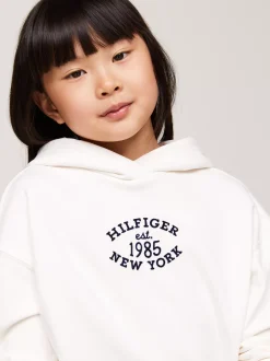 Bluzy Dresowe I Z Kapturem*Tommy Hilfiger Luźna Bluza Z Kapturem I Logo Hilfiger ANCIENT WHITE
