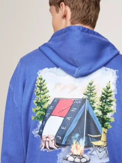 Bluzy Dresowe & Z Kapturem*Tommy Hilfiger Luźna Bluza Z Kapturem Z Grafiką Z Tyłu BRIGHT BLUE