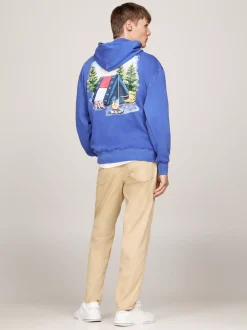 Bluzy Dresowe & Z Kapturem*Tommy Hilfiger Luźna Bluza Z Kapturem Z Grafiką Z Tyłu BRIGHT BLUE