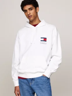 Bluzy Dresowe & Z Kapturem*Tommy Hilfiger Luźna Bluza Z Kapturem Z Grafiką Z Tyłu WHITE