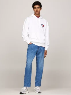 Bluzy Dresowe & Z Kapturem*Tommy Hilfiger Luźna Bluza Z Kapturem Z Grafiką Z Tyłu WHITE