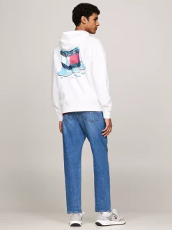 Bluzy Dresowe & Z Kapturem*Tommy Hilfiger Luźna Bluza Z Kapturem Z Grafiką Z Tyłu WHITE