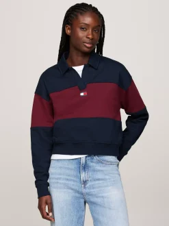 Bluzy Dresowe & Z Kapturem*Tommy Hilfiger Luźna Bluza Z Kołnierzykiem DARK NIGHT NAVY / DEEP ROUGE