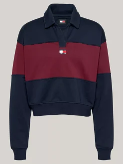 Bluzy Dresowe & Z Kapturem*Tommy Hilfiger Luźna Bluza Z Kołnierzykiem DARK NIGHT NAVY / DEEP ROUGE
