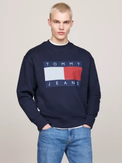 Bluzy Dresowe & Z Kapturem*Tommy Hilfiger Luźna Bluza Z Naszywką Z Flagą Tommy DARK NIGHT NAVY MELANGE
