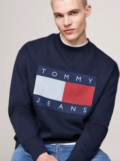Bluzy Dresowe & Z Kapturem*Tommy Hilfiger Luźna Bluza Z Naszywką Z Flagą Tommy DARK NIGHT NAVY MELANGE