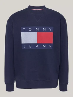 Bluzy Dresowe & Z Kapturem*Tommy Hilfiger Luźna Bluza Z Naszywką Z Flagą Tommy DARK NIGHT NAVY MELANGE