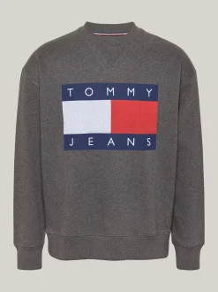 Bluzy Dresowe & Z Kapturem*Tommy Hilfiger Luźna Bluza Z Naszywką Z Flagą Tommy NEW CHARCOAL MELANGE