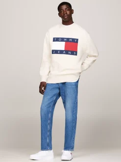 Bluzy Dresowe & Z Kapturem*Tommy Hilfiger Luźna Bluza Z Naszywką Z Flagą Tommy ANCIENT WHITE MELANGE