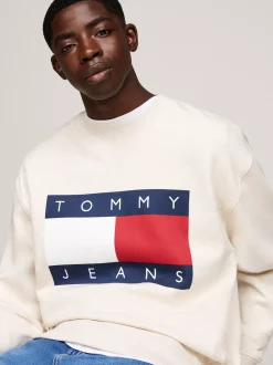 Bluzy Dresowe & Z Kapturem*Tommy Hilfiger Luźna Bluza Z Naszywką Z Flagą Tommy ANCIENT WHITE MELANGE