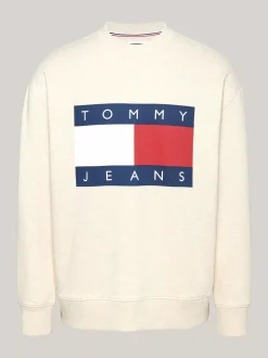 Bluzy Dresowe & Z Kapturem*Tommy Hilfiger Luźna Bluza Z Naszywką Z Flagą Tommy ANCIENT WHITE MELANGE