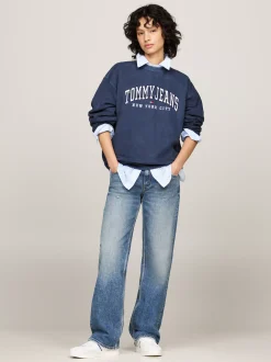 Bluzy Dresowe & Z Kapturem*Tommy Hilfiger Luźna Bluza Z Okrągłym Dekoltem W Stylu Varsity DARK NIGHT NAVY