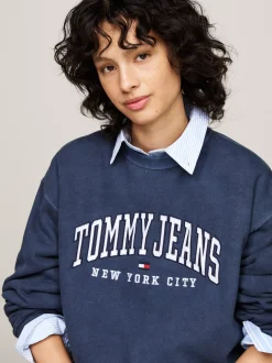 Bluzy Dresowe & Z Kapturem*Tommy Hilfiger Luźna Bluza Z Okrągłym Dekoltem W Stylu Varsity DARK NIGHT NAVY