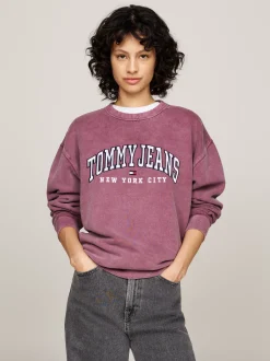 Bluzy Dresowe & Z Kapturem*Tommy Hilfiger Luźna Bluza Z Okrągłym Dekoltem W Stylu Varsity DEEP ROUGE