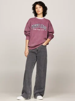 Bluzy Dresowe & Z Kapturem*Tommy Hilfiger Luźna Bluza Z Okrągłym Dekoltem W Stylu Varsity DEEP ROUGE