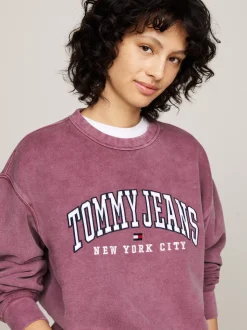 Bluzy Dresowe & Z Kapturem*Tommy Hilfiger Luźna Bluza Z Okrągłym Dekoltem W Stylu Varsity DEEP ROUGE