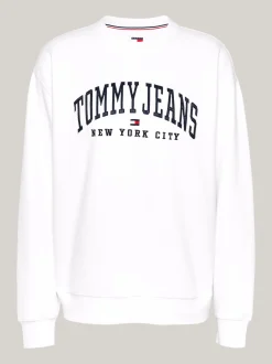Bluzy Dresowe & Z Kapturem*Tommy Hilfiger Luźna Bluza Z Okrągłym Dekoltem W Stylu Varsity WHITE