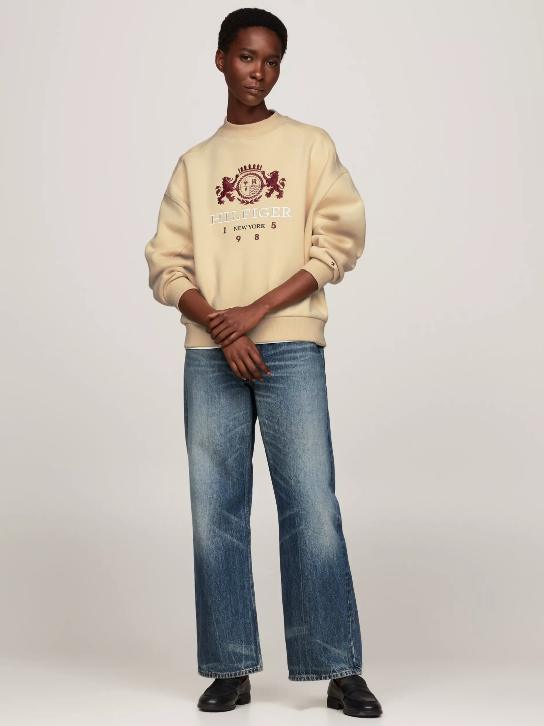 Bluzy Dresowe & Z Kapturem*Tommy Hilfiger Luźna Bluza Z Wyhaftowanym Logo COUNTRY IVORY