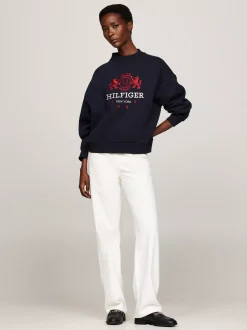 Bluzy Dresowe & Z Kapturem*Tommy Hilfiger Luźna Bluza Z Wyhaftowanym Logo DESERT SKY