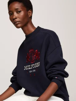 Bluzy Dresowe & Z Kapturem*Tommy Hilfiger Luźna Bluza Z Wyhaftowanym Logo DESERT SKY